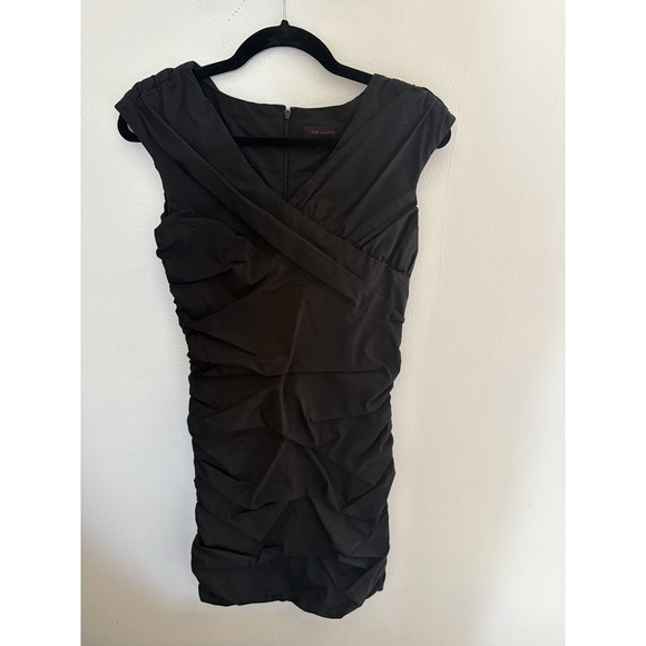 The Limited Dresses & Skirts - The Limited Womens Black Ruched Bodycon Mini Dress V-Neck Cap Sleeve Size Small